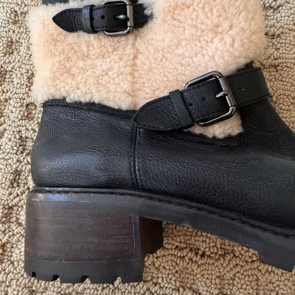 Coach Gabriella Boot 8 Black Natural Leather/Shearling Ankle Boots Sz 7.5 37.5 - Picture 10 of 11